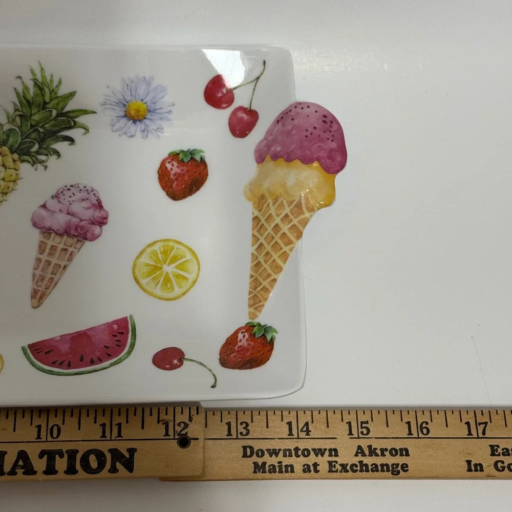 Tropical Summer Fruit Flamingo Ice Cream Melamine Rectangular Serving Platter